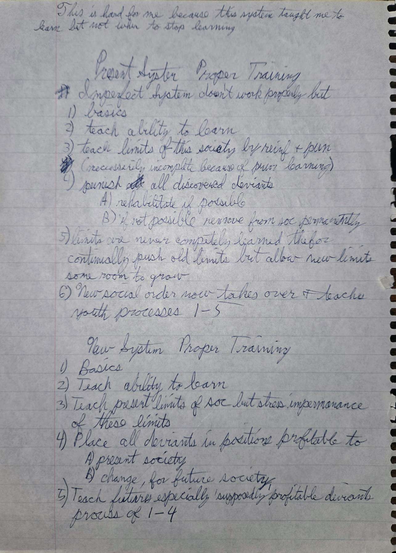 Handwritten notes for Proper Training
